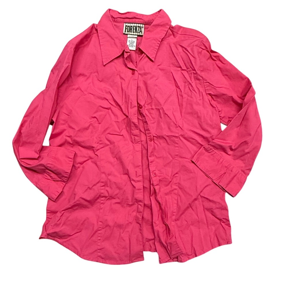 Forenza Pink Button Down Shirt Long Sleeve Cotton Blend Top Size L‎